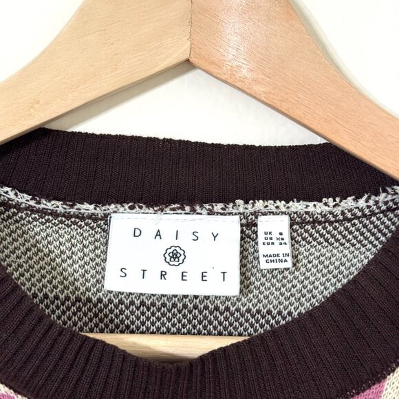 Daisy Street Patchwork Oversized Jumper Sweater Dress UK 8 US XS Stripe Checker - Picture 6 of 9